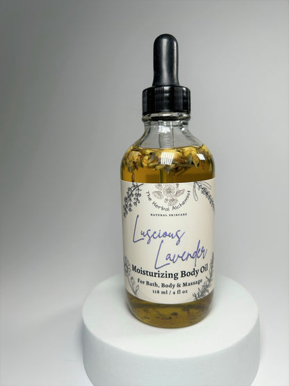 Luscious Lavender Body Oil - Lavender Massage Oil for the perfect aromatherapy massage - Lavender Essential Oils- Body Oils skin care for the perfect body glow oil - The Herbal Alchemist can moisturize dull skin