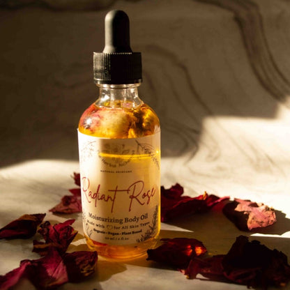 This rose body oil is organic and made with rose absolute essential oil. Radiant Rose Body Oils skin care for the perfect body glow oil - The Herbal Alchemist