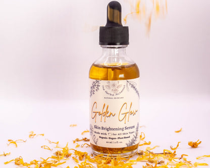 Golden Glow Skin Brightening Serum - Organic Facial Serum for even toned skin, say goodbye to unwanted dark spots and hello to supple, glowy skin and even toned skin - The Herbal Alchemist